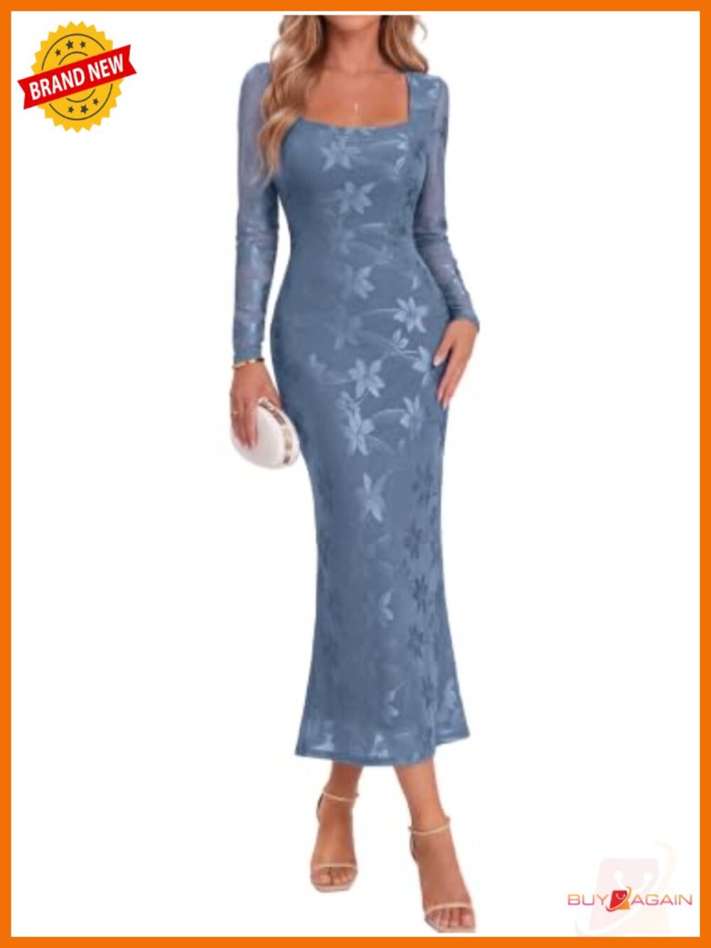 Women's Bodycon Long Sleeve Floral Mesh Maxi Dress Wedding Guest Formal